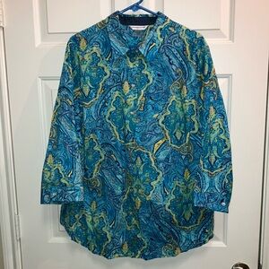 Beautiful Colors! Allison Daley Button-down Paisley Blouse w/ 3/4 Sleeve Sz 22W